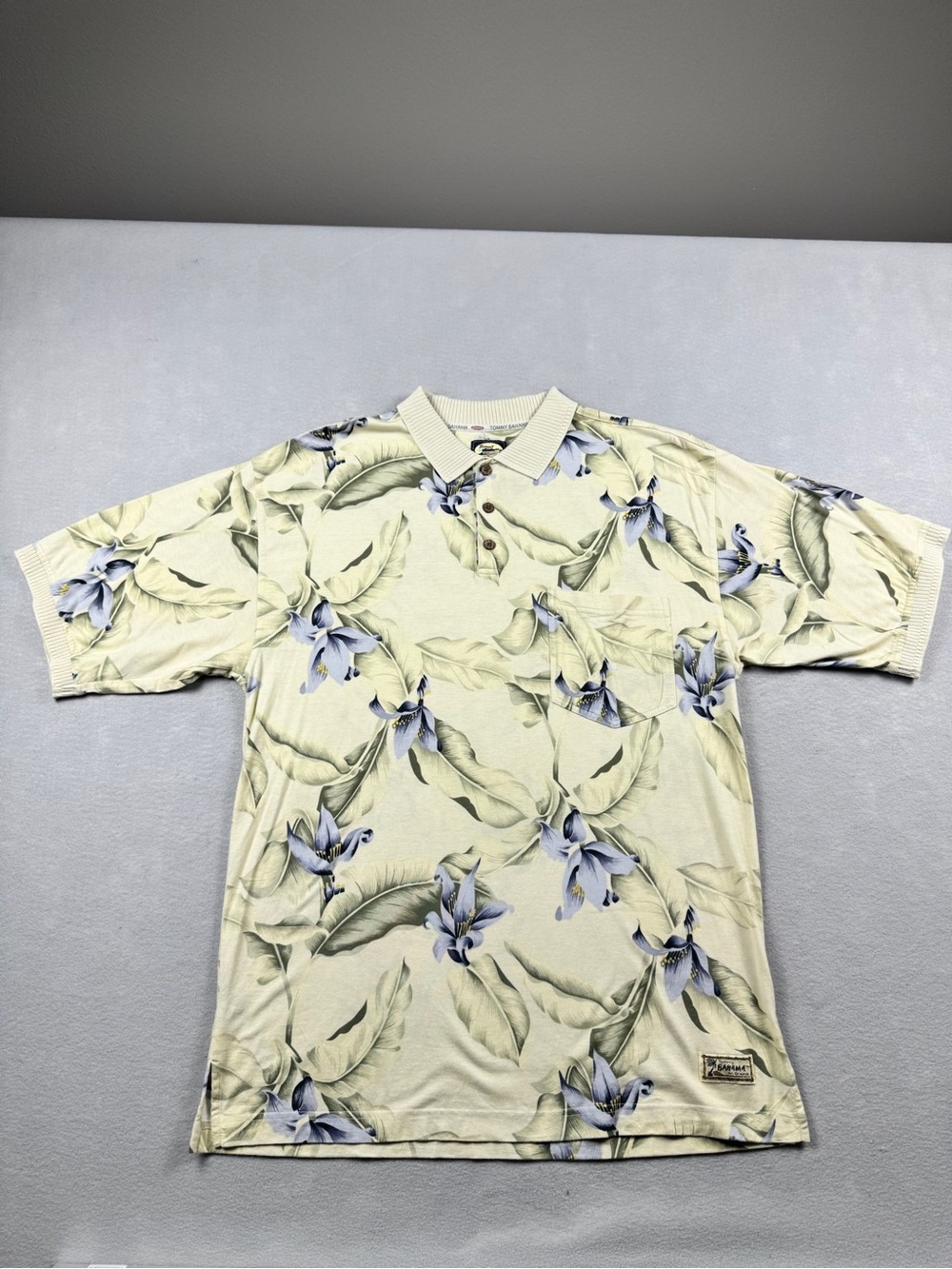 Tommy Bahama Men’s Polo Shirt Size Large 100% Cotton Blue Floral Tropical Print